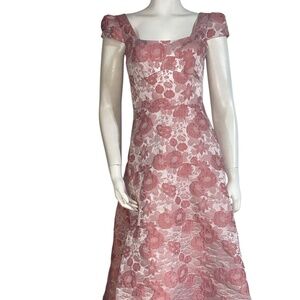 Theia Pink Embellished Tiered Brocade Dress Size XS